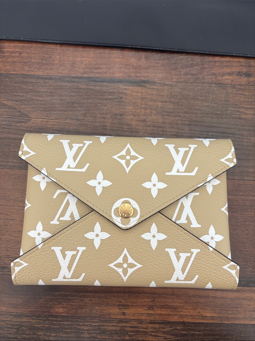 Louis Vuitton Tan Monogram Envelope Clutch with White LV Print